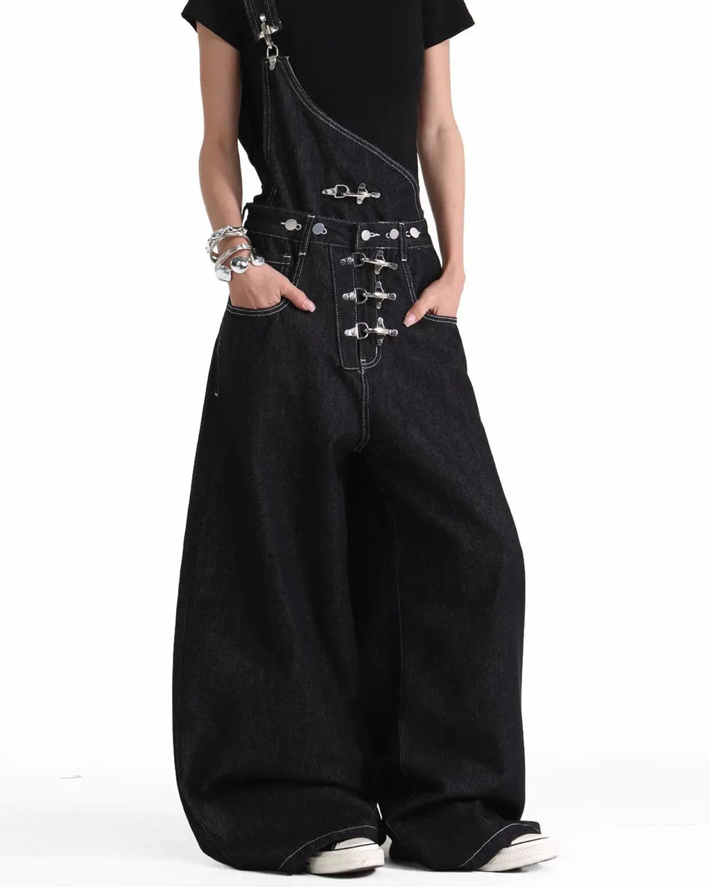 Asymmetric Buckle Denim Overalls Jeans | Inflation Streetwear