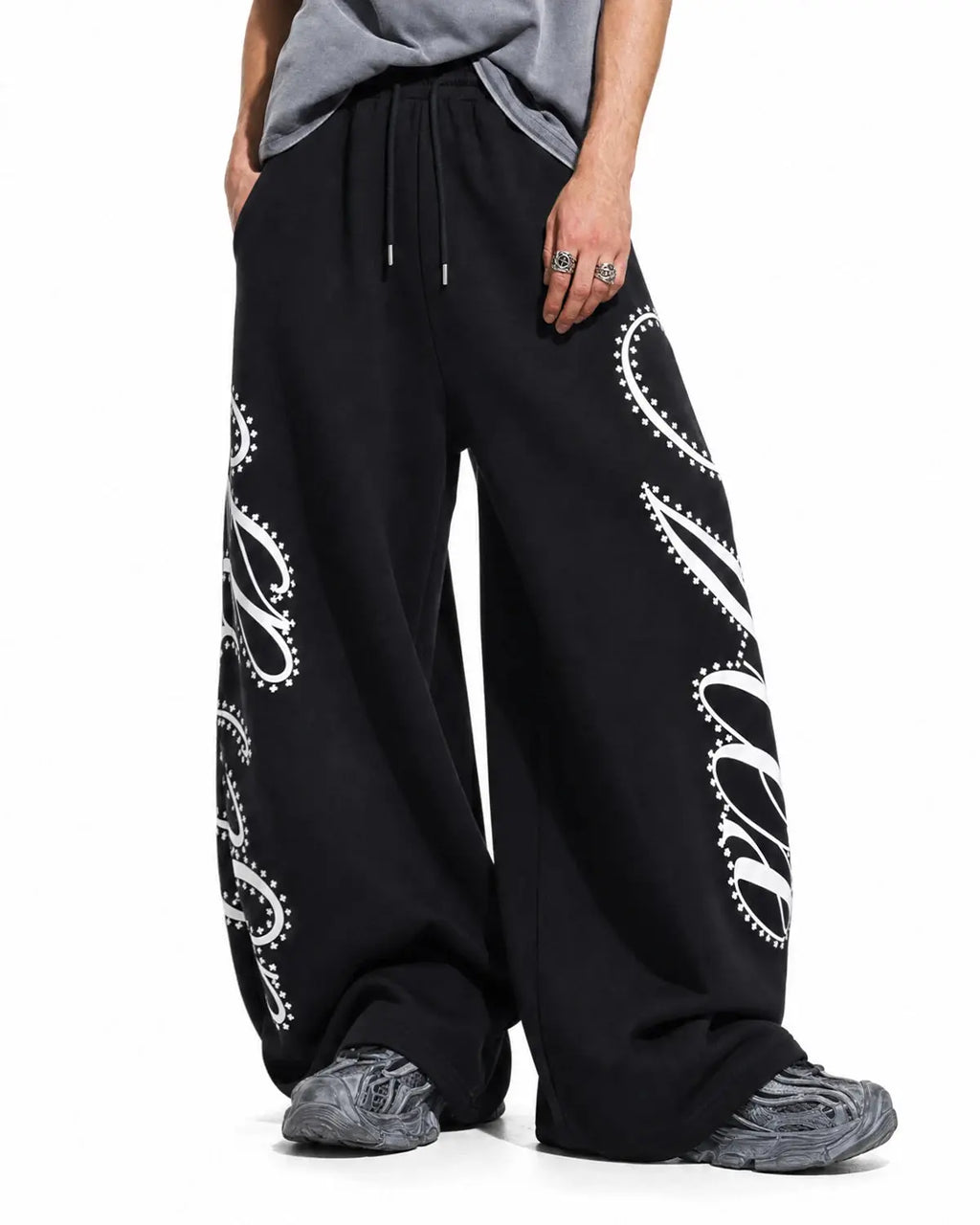 Rhinestone Script Baggy Sweatpants | Inflation Streetwear