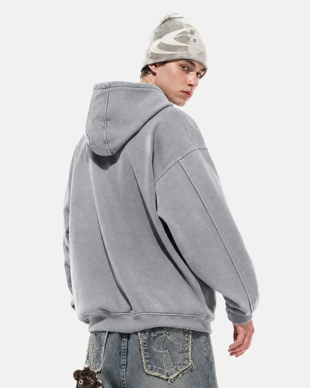Washed Raw Edge Boxy Zip Up Hoodie | Inflation Streetwear