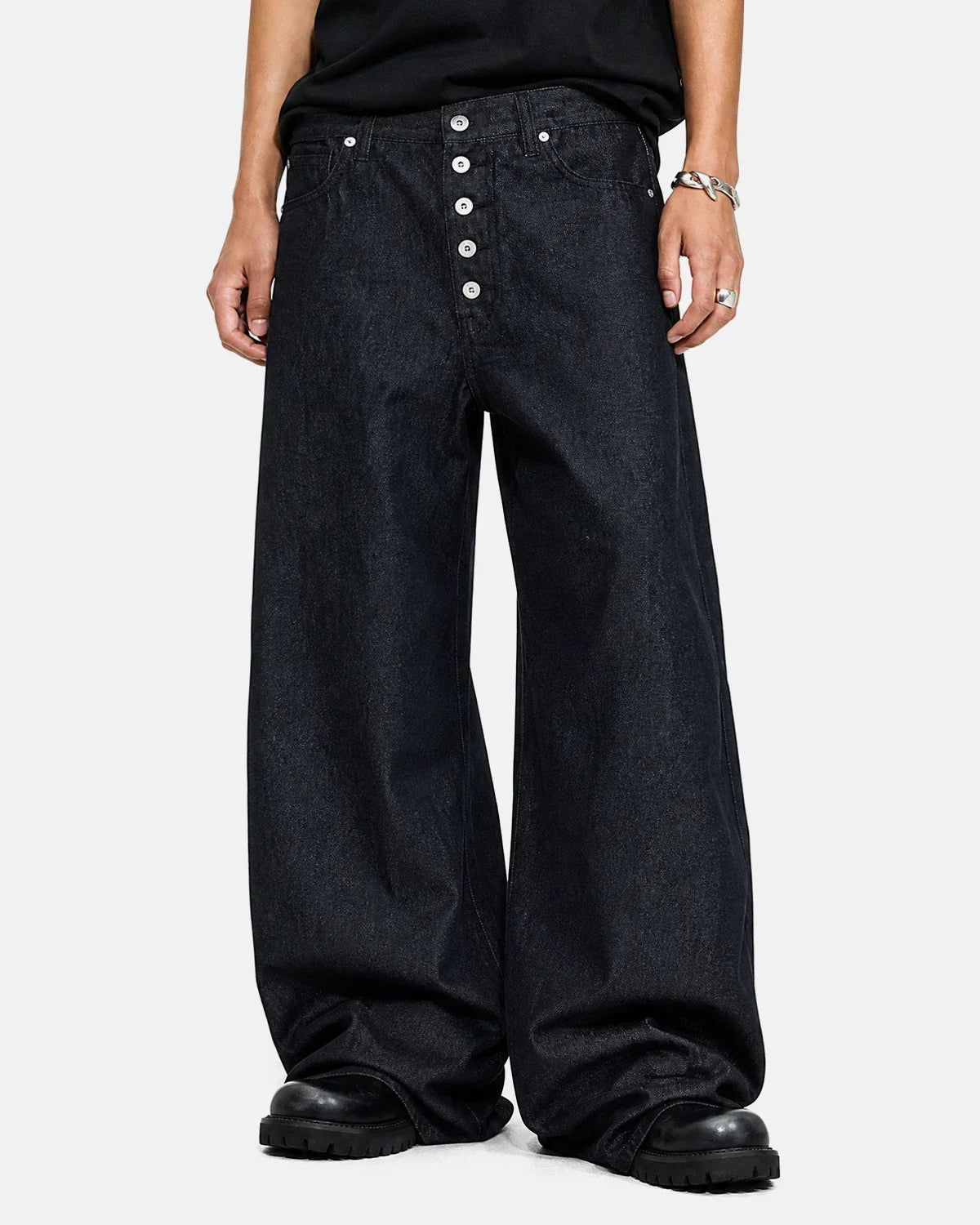 Buttons Up Raw Baggy Jeans | Inflation Streetwear