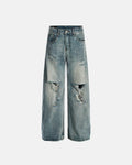 Bamboo Weave Distressed Baggy Jeans | Inflation Streetwear