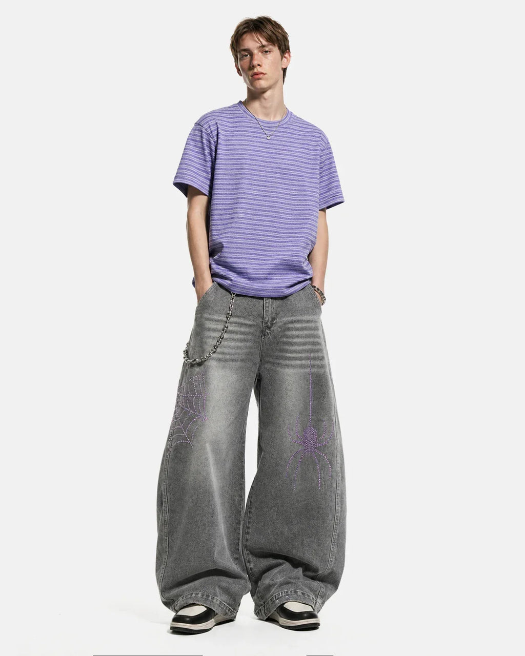 Spider Graphic Rhinestone Barrel Jeans | Inflation Streetewear