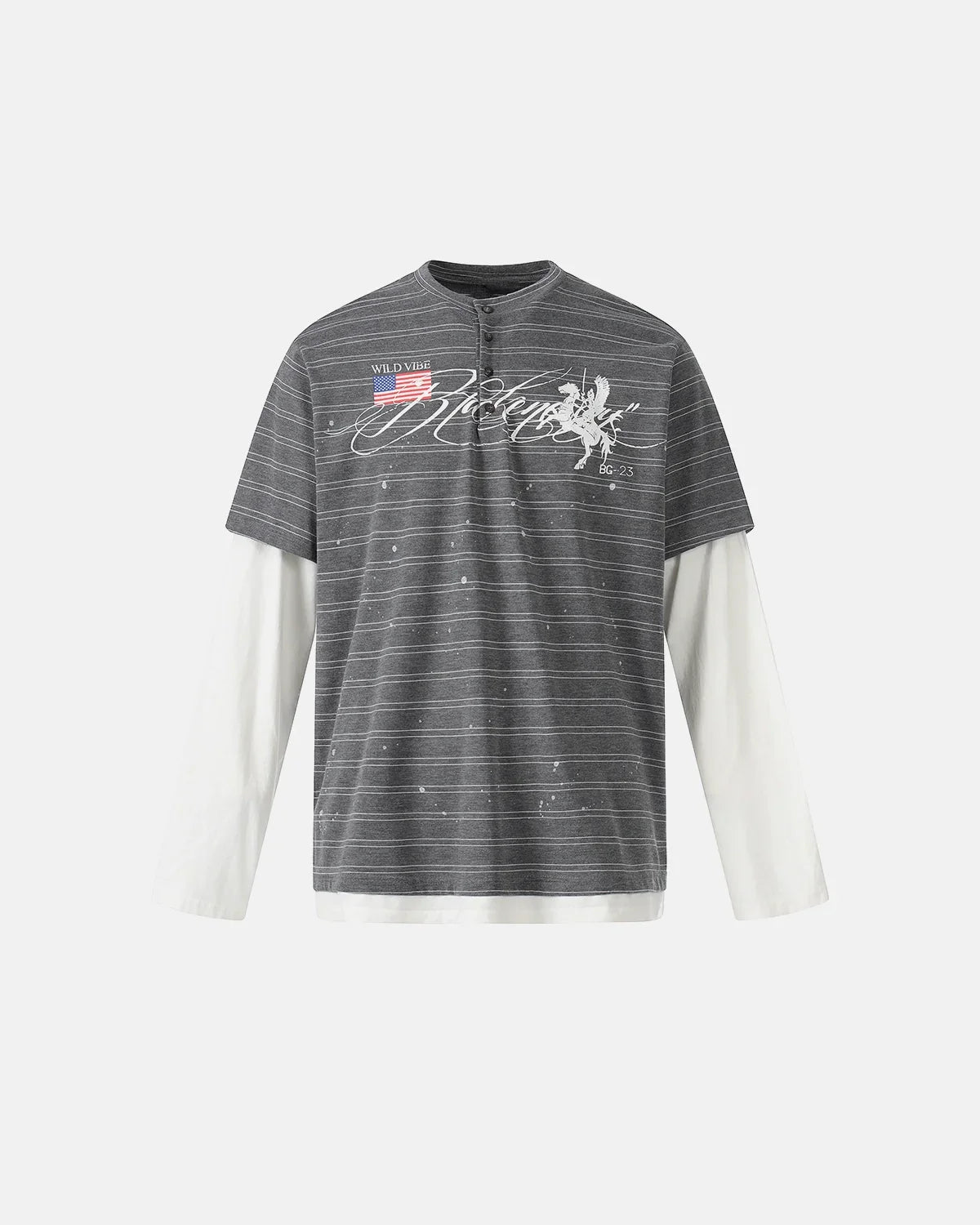 Layered Henley Stripe T-Shirt | Inflation Streetwear