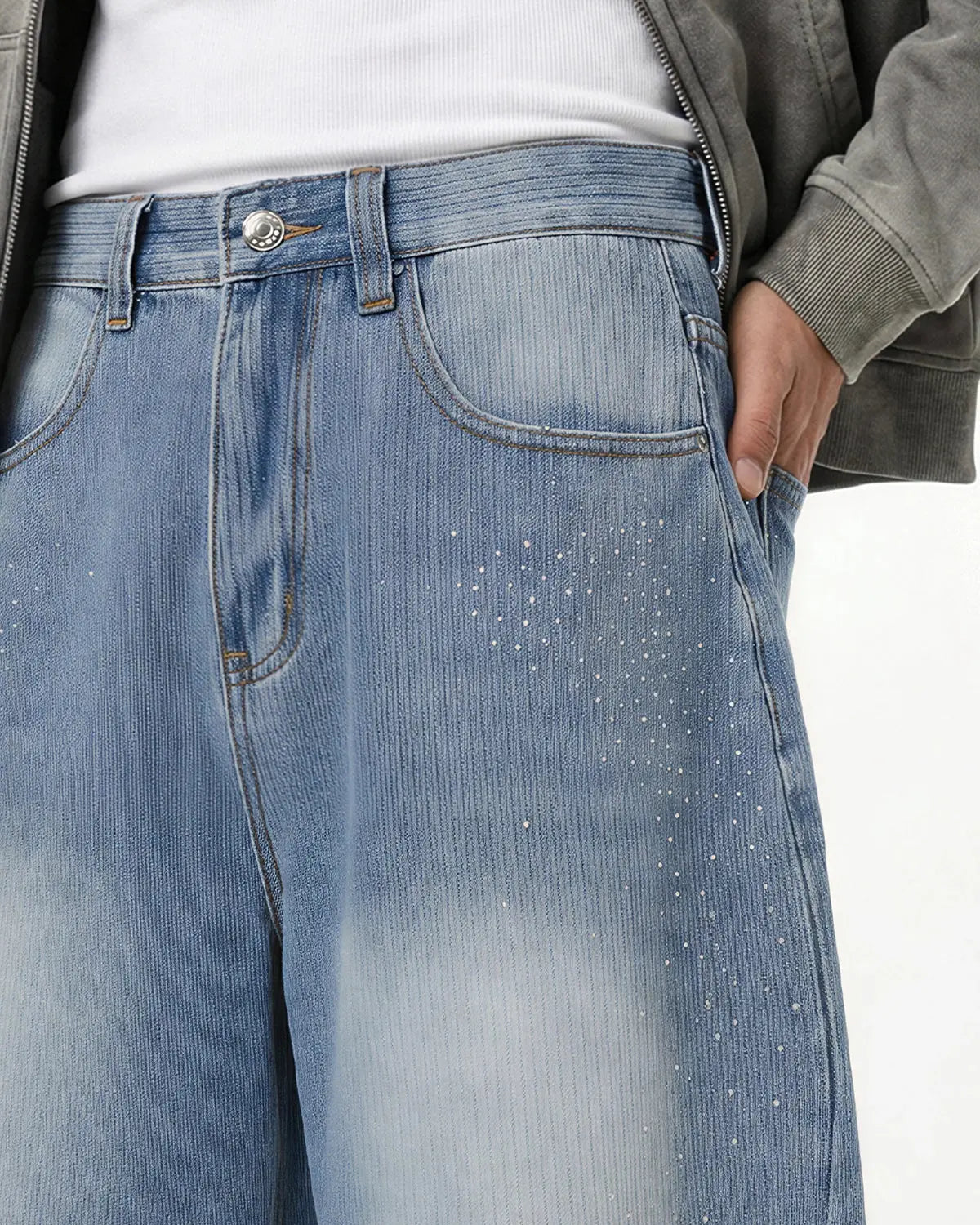 Star Rhinestone Longline Denim Shorts | Inflation Streetwear