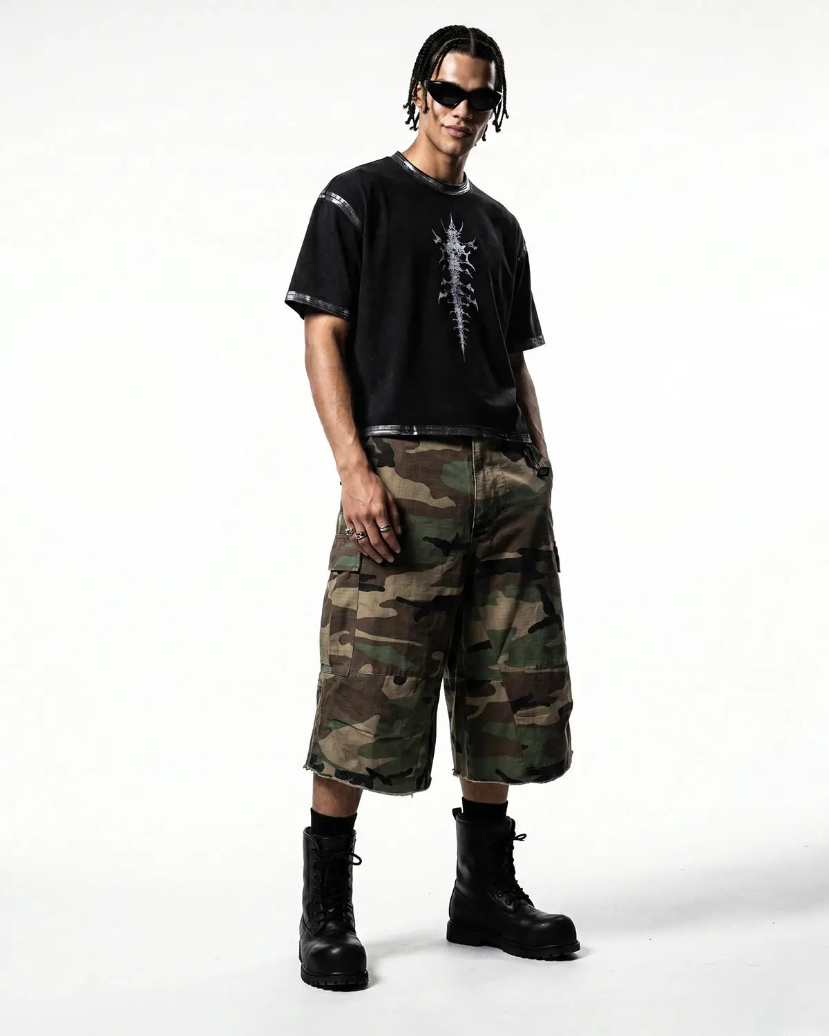 Oversized Camo Cargo Longline Shorts | Inflation Streetwear