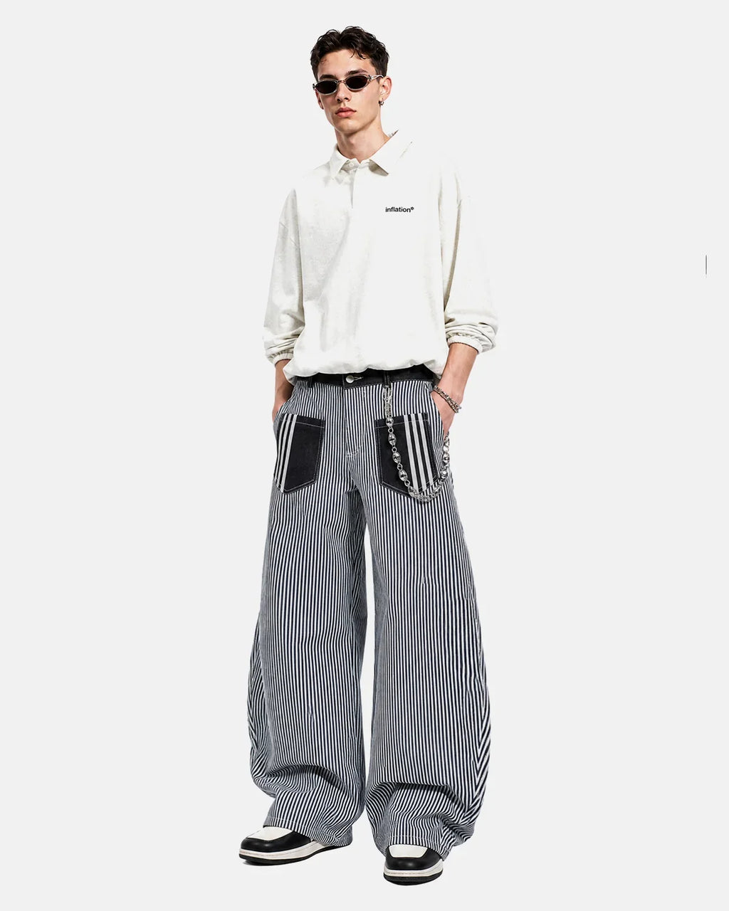 Striped Patch Pocket Baggy Jeans | Inflation Streetwear