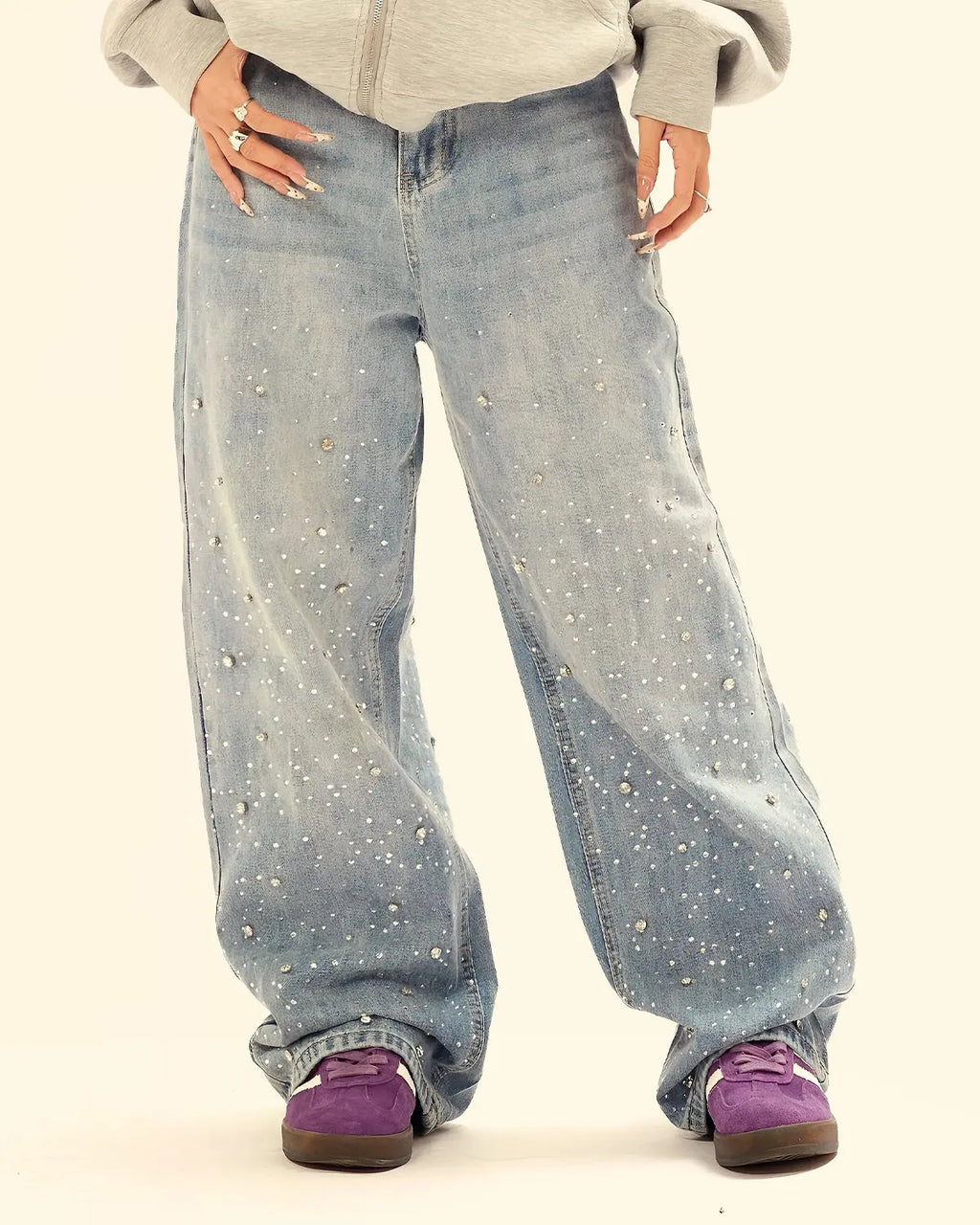 Studded Rhinestone Baggy Jeans | Inflation Streetwear