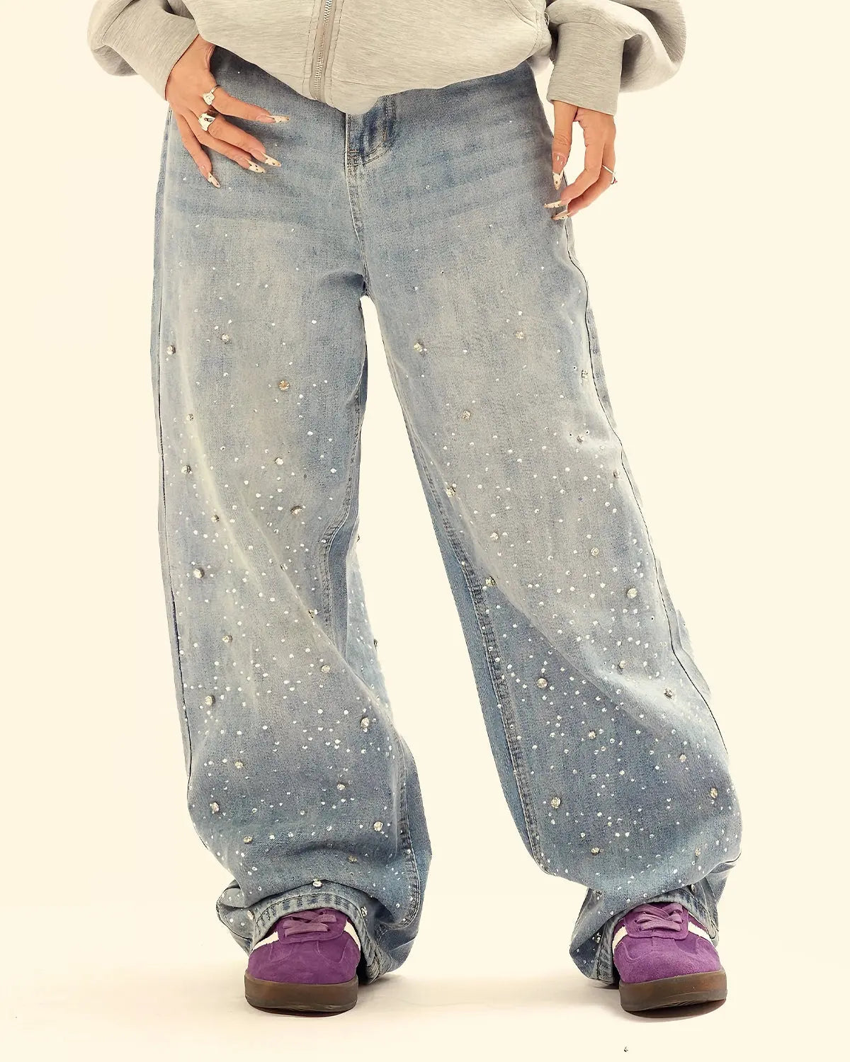 Studded Rhinestone Baggy Jeans | Inflation Streetwear
