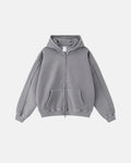 Washed Raw Edge Boxy Zip Up Hoodie | Inflation Streetwear