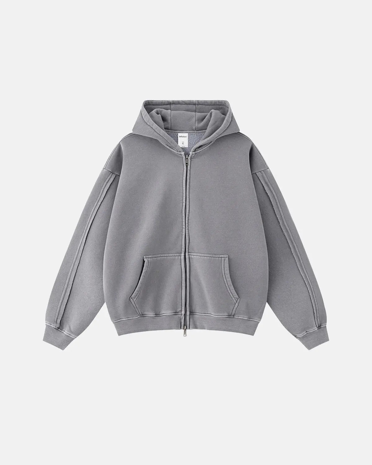 Washed Raw Edge Boxy Zip Up Hoodie | Inflation Streetwear