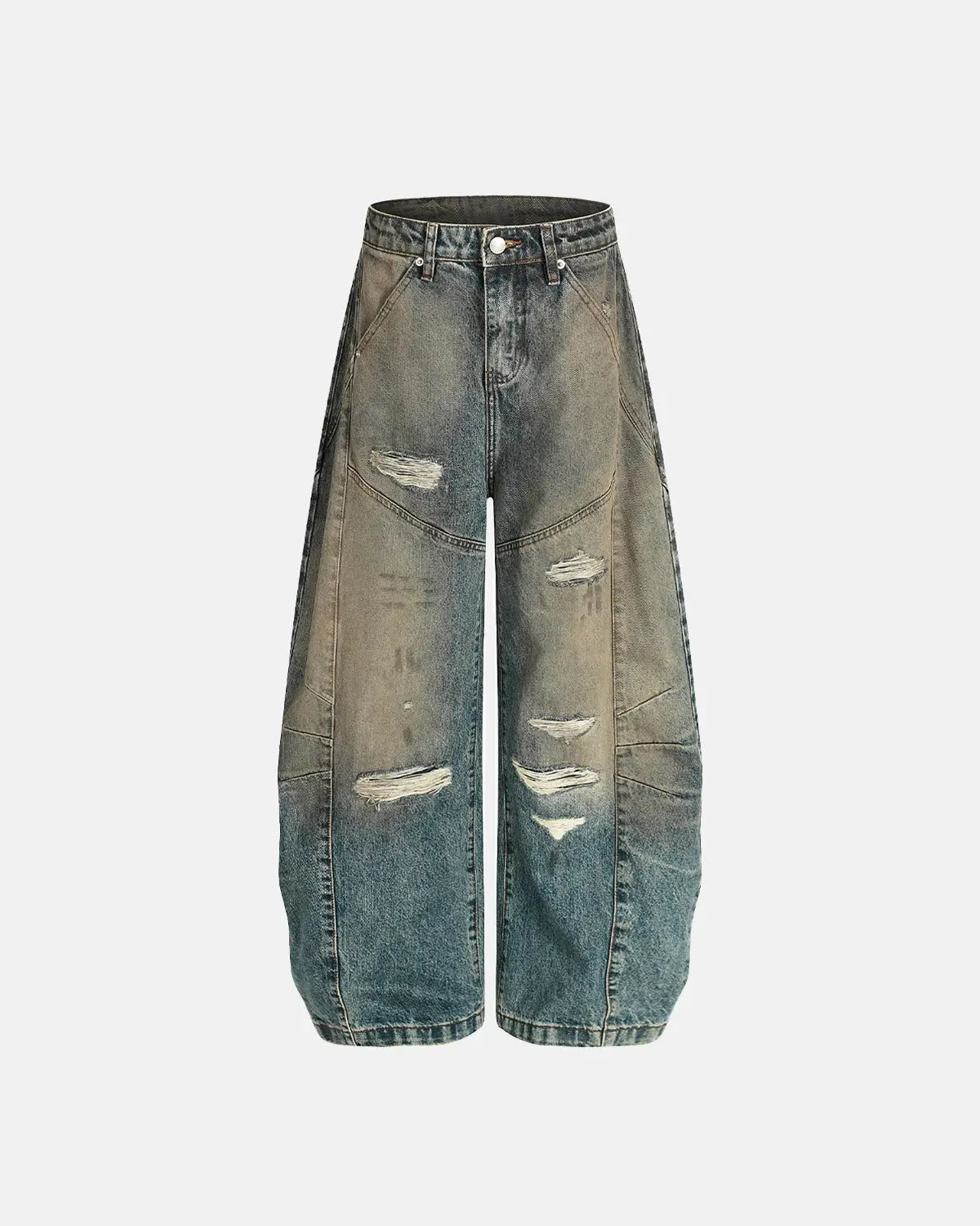 Distressed Dirty Wash Barrel Jeans | Inflation Streetwear