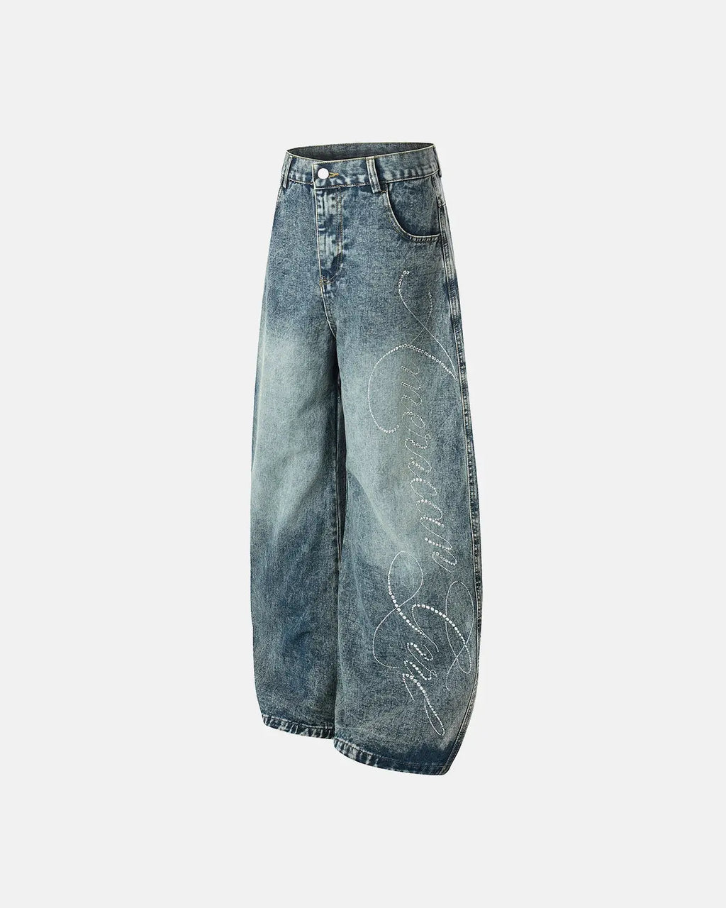 Rhinestone Acid Wash Baggy Jeans | Inflation Streetwear