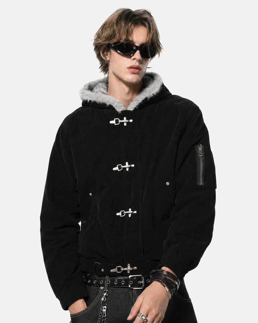 Faux Fur Lined Clasp Bomber Jacket | Inflation Streetwear