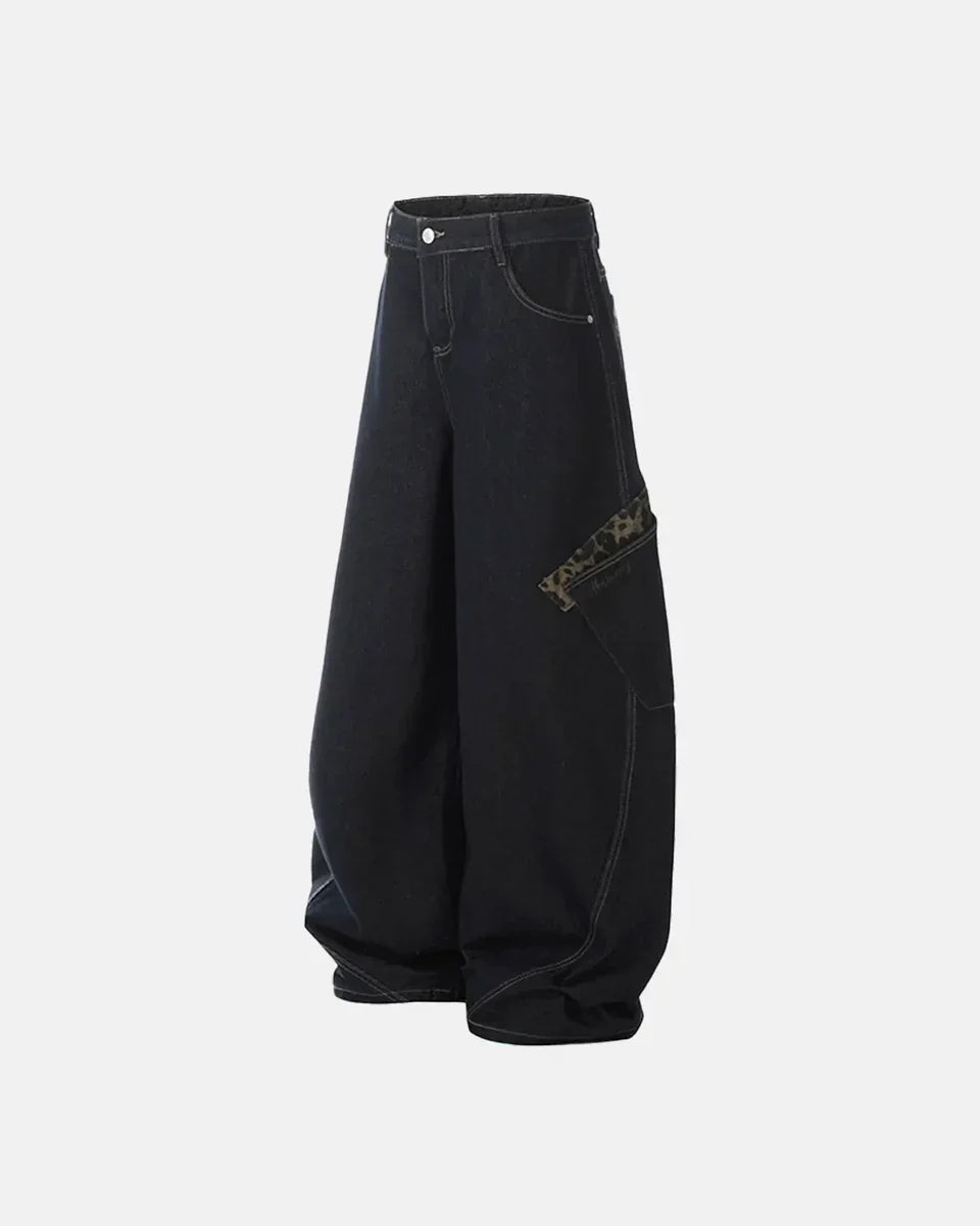 Leopard Patchwork Barrel Jeans | Inflation Streetwear