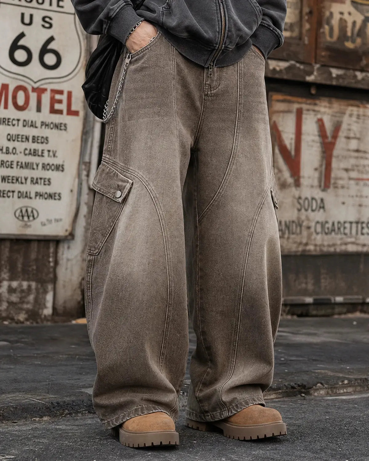 Brown Acid Wash Barrel Jeans | Inflation Streetwear