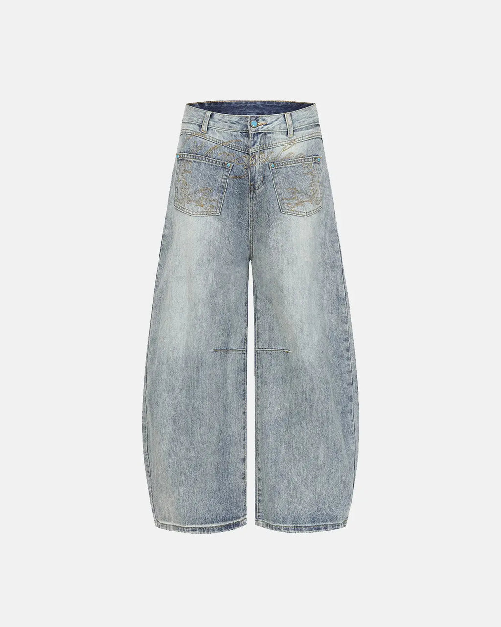 Graphic Embroidered Washed Barrel Jeans | Inflation Streetwear