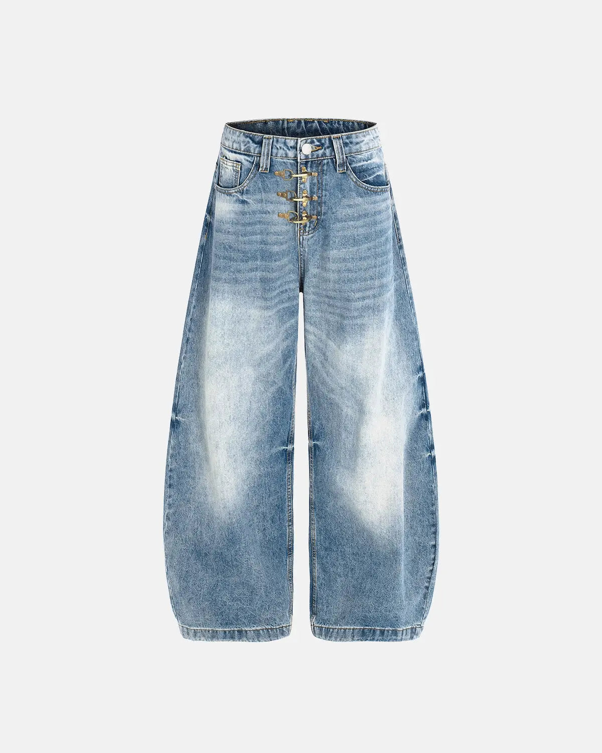 Acid Washed Whisker Clasp Barrel Jeans | Inflation Streetwear