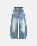 Acid Washed Whisker Clasp Barrel Jeans | Inflation Streetwear