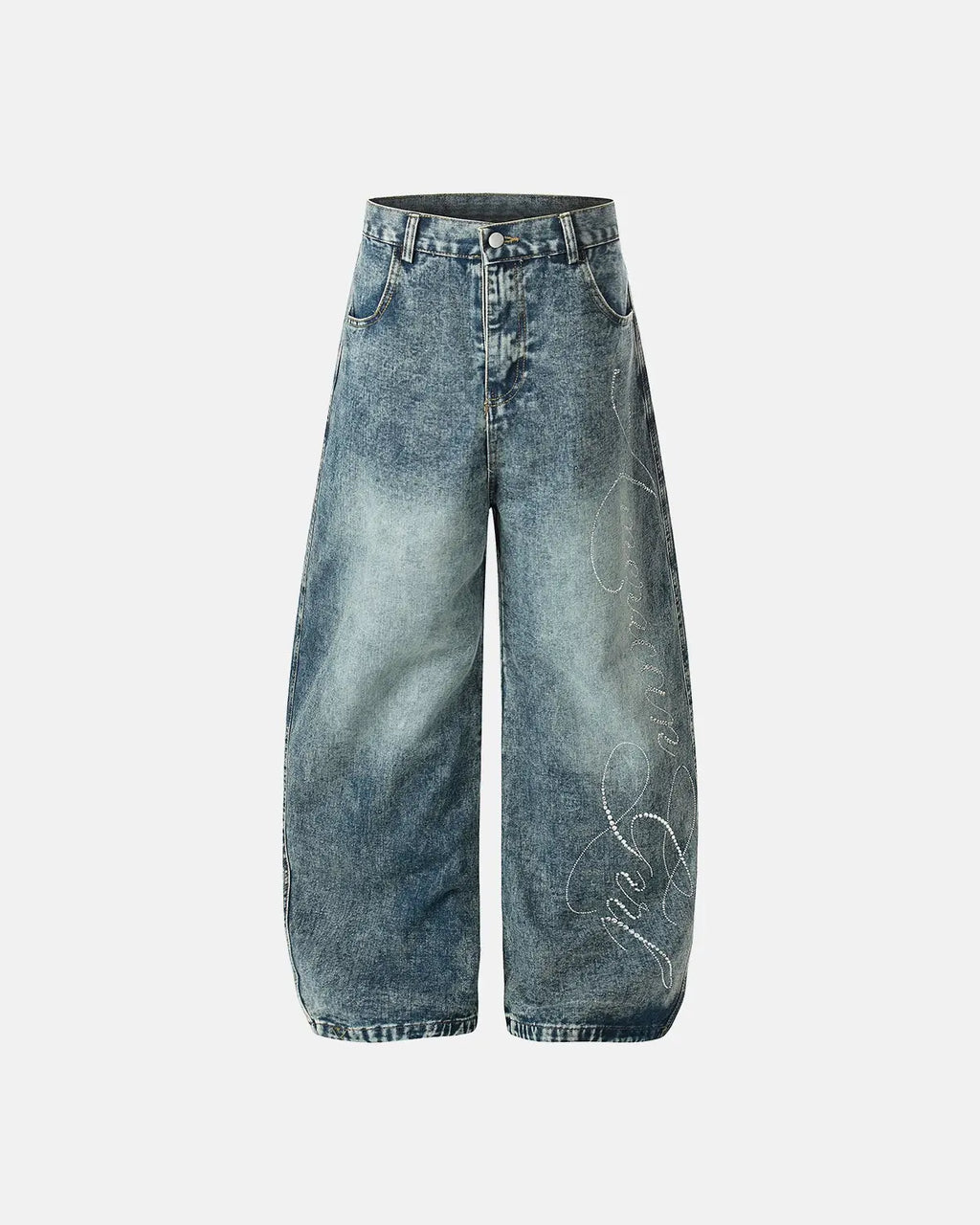 Rhinestone Acid Wash Baggy Jeans | Inflation Streetwear
