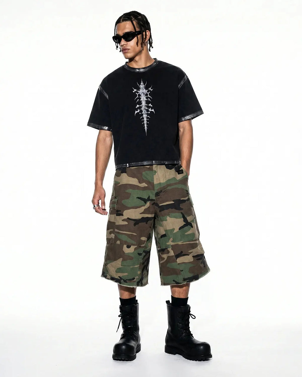 Oversized Camo Cargo Longline Shorts | Inflation Streetwear