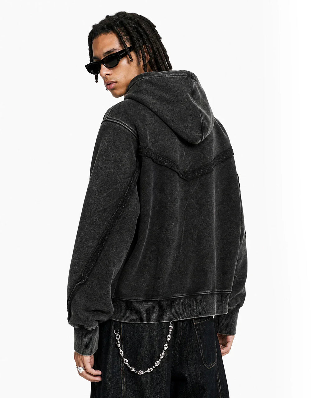 Washed Boxy Asymmetric Zip Up Hoodie | Inflation Streetwear