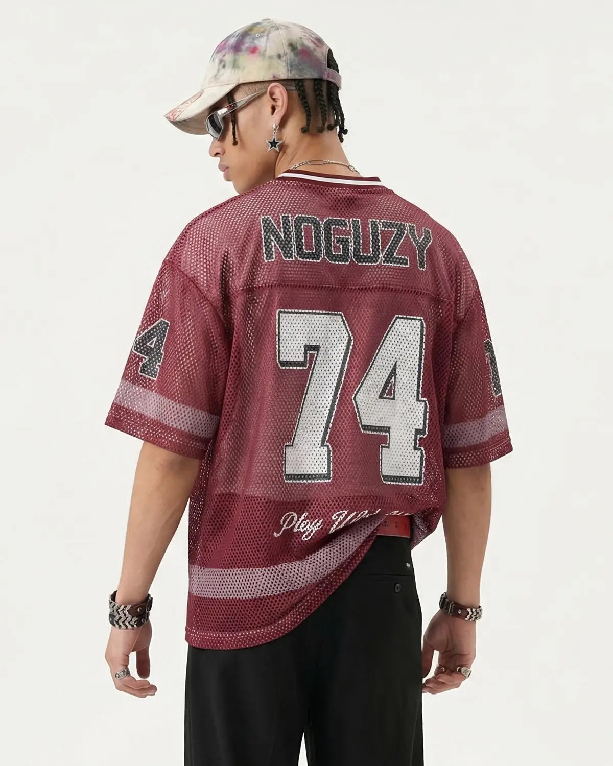 V-neck Graphic Mesh Jersey | Inflation Streetwear