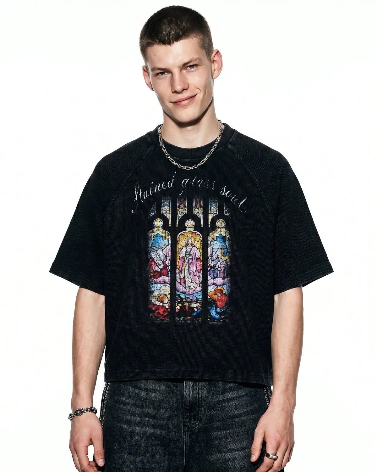 Washed Graphic Boxy Waffle T-Shirt | Inflation Streetwear