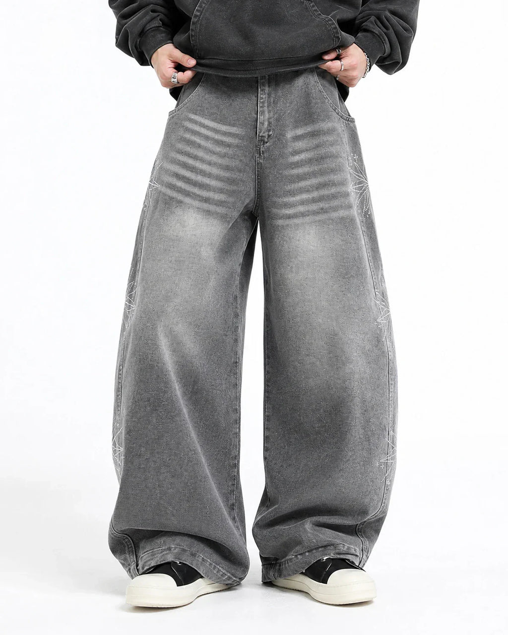 Star Graphic Rhinestone Barrel Baggy Jeans | Inflation Streetewear