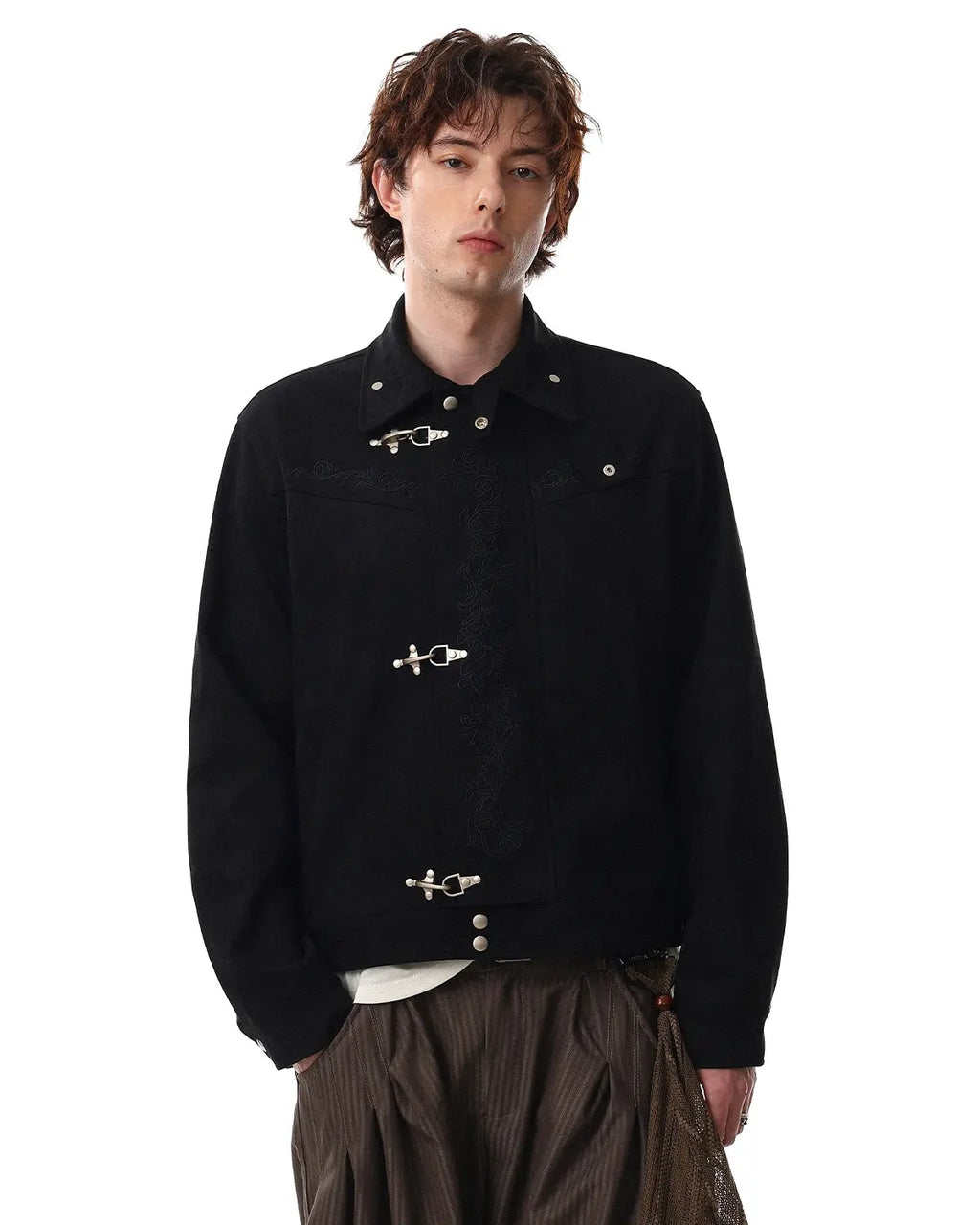 Embroidery Jacquard Cropped Clasp Jacket | Inflation Streetwear