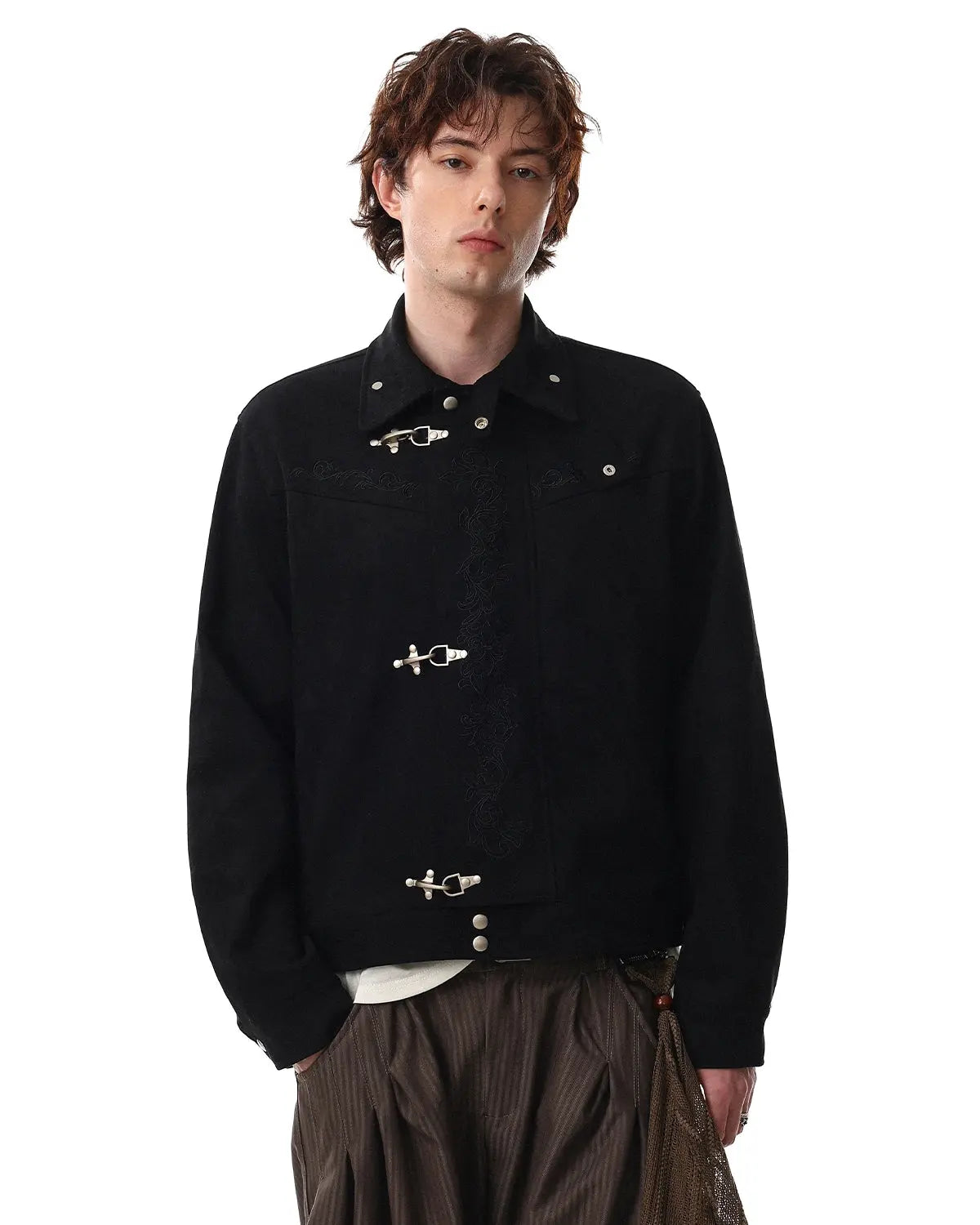 Embroidery Jacquard Cropped Clasp Jacket | Inflation Streetwear