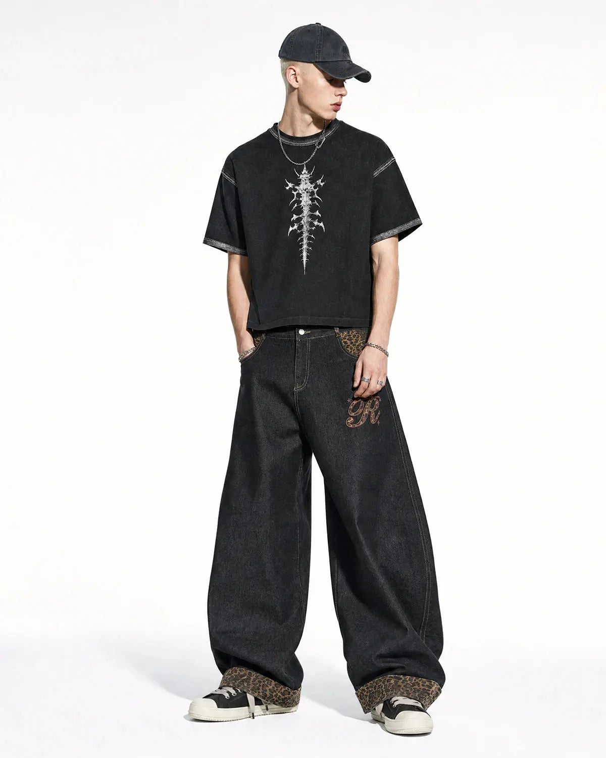 Leopard Patchwork Embroidery Baggy Jeans | Inflation Streetwear