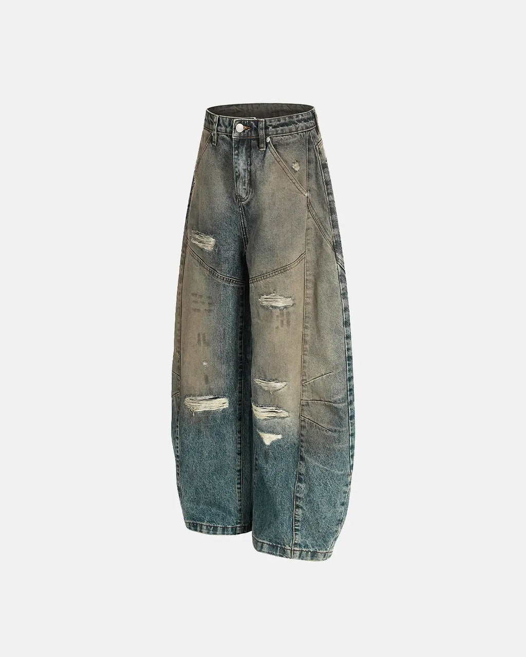 Distressed Dirty Wash Barrel Jeans | Inflation Streetwear