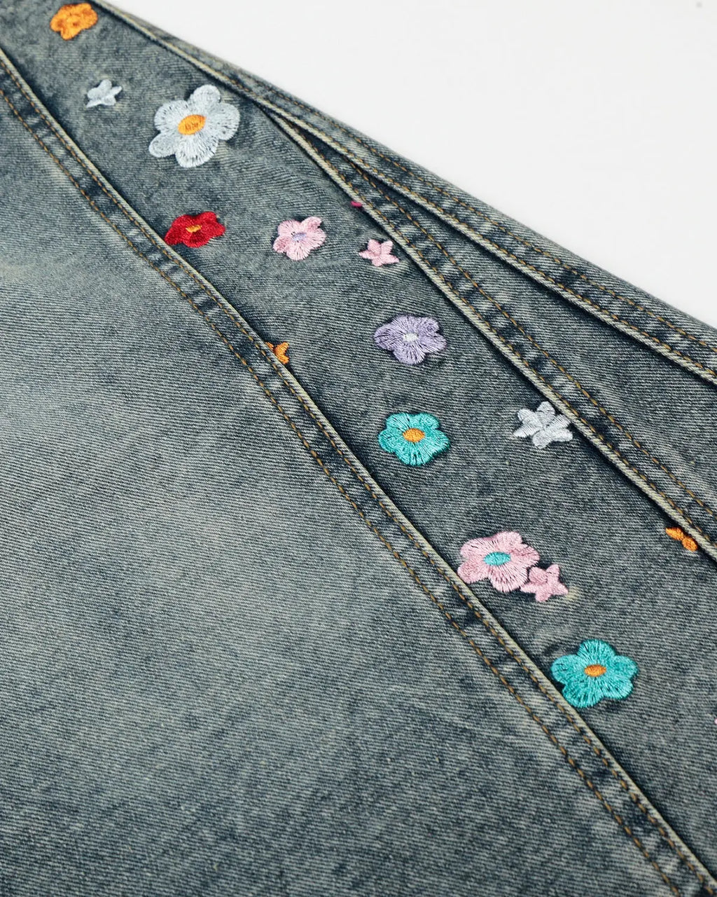Floral Embroidered Long Baggy Jorts | Inflation Streetwear