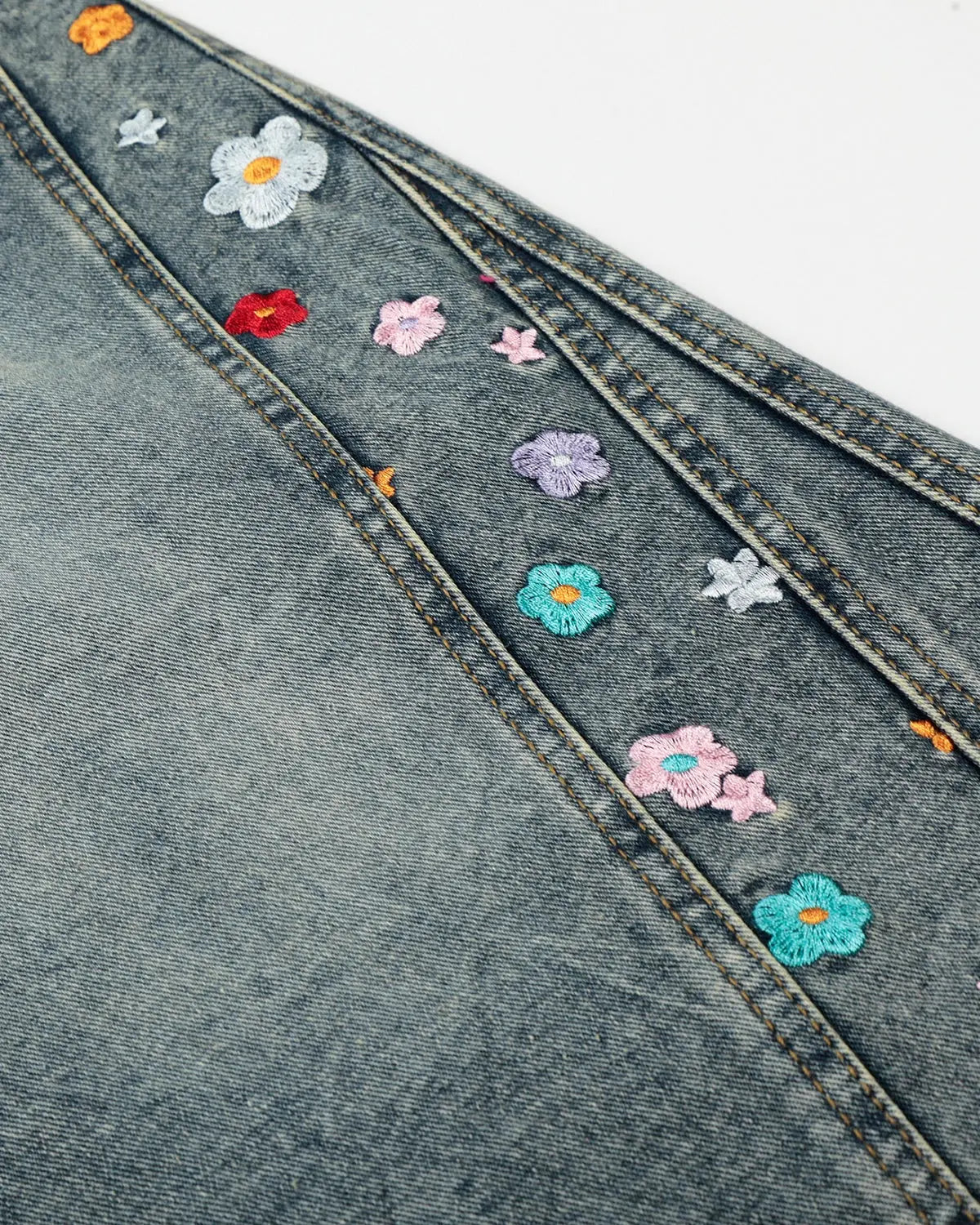 Floral Embroidered Long Baggy Jorts | Inflation Streetwear