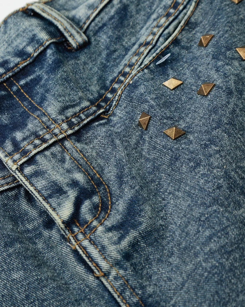 Studded Washed Long Baggy Jorts | Inflation Streetwear