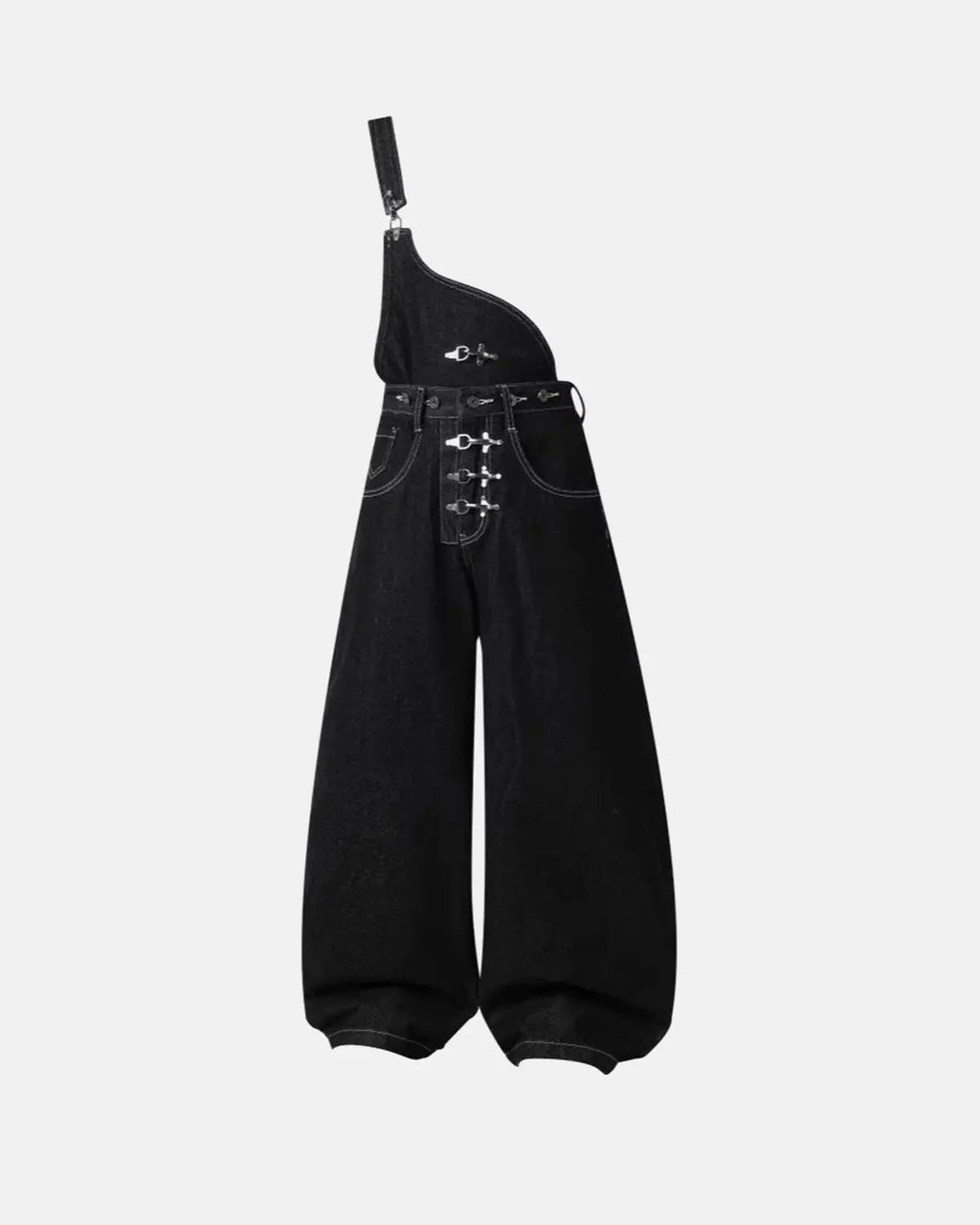 Asymmetric Buckle Denim Overalls Jeans | Inflation Streetwear