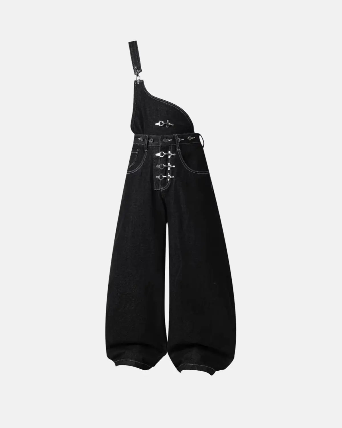 Asymmetric Buckle Denim Overalls Jeans | Inflation Streetwear