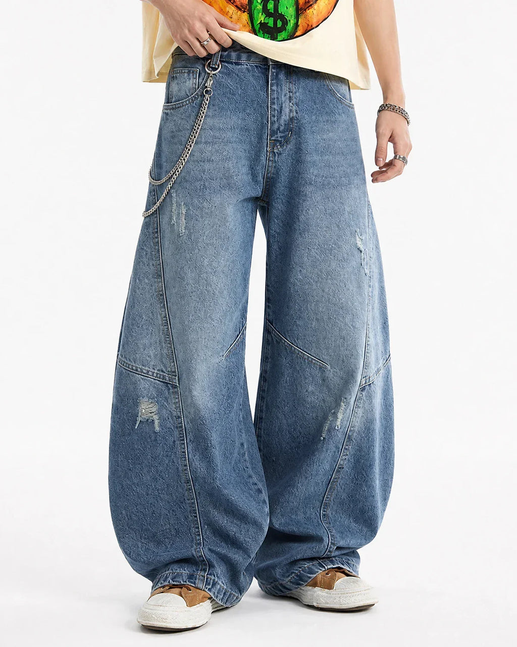 Acid Washed Distressed Barrel Jeans | Inflation Streetwear