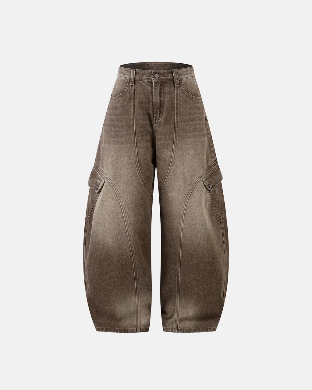 Brown Acid Wash Barrel Jeans | Inflation Streetwear
