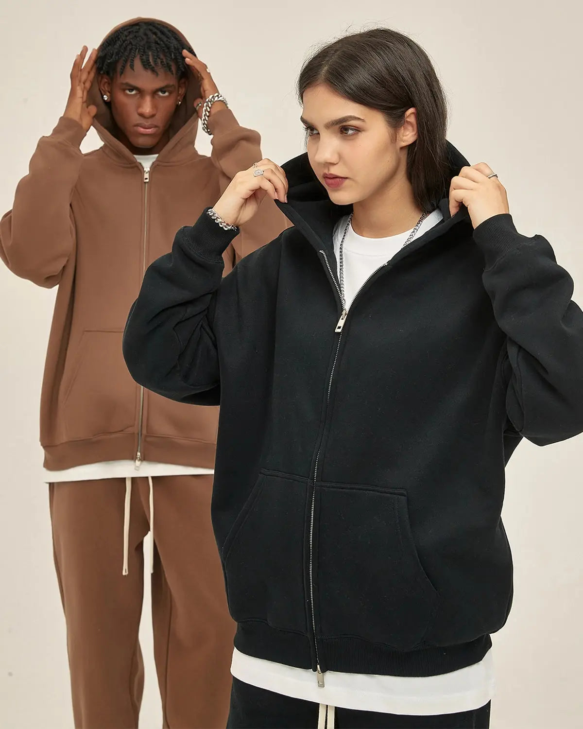 Fleece Double Zip Up Hoodies | Inflation Streetwear