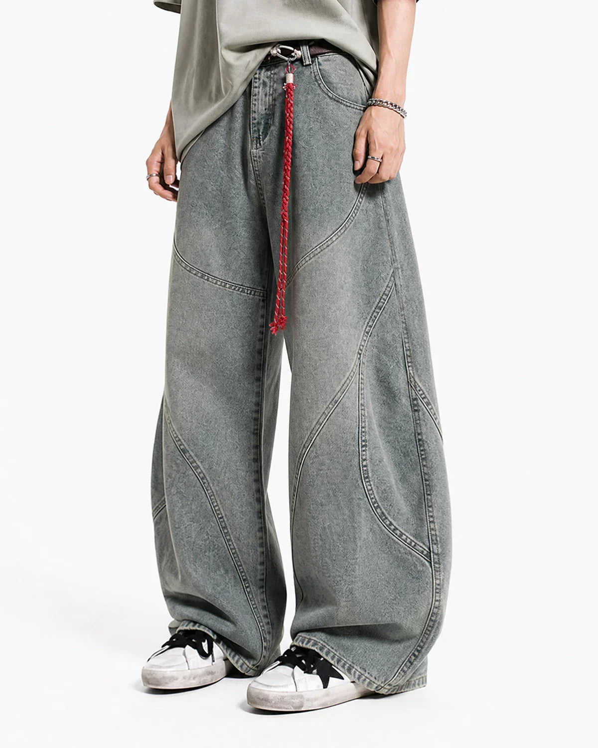 Acid Wash Stitching Baggy Jeans | Inflation Streetwear