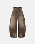 Brown Acid Wash Barrel Jeans | Inflation Streetwear