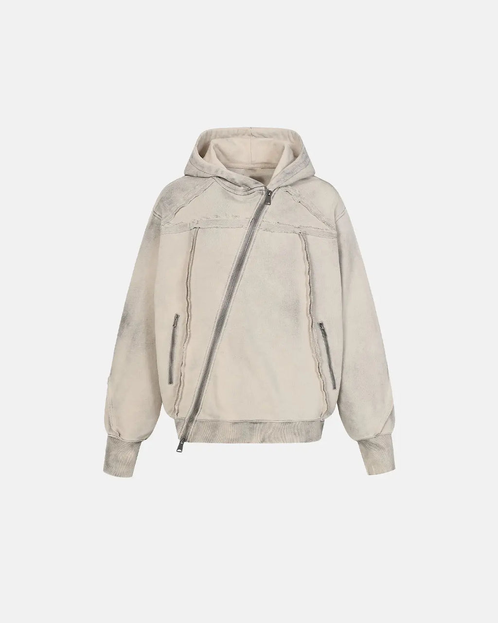 Washed Boxy Asymmetric Zip Up Hoodie | Inflation Streetwear
