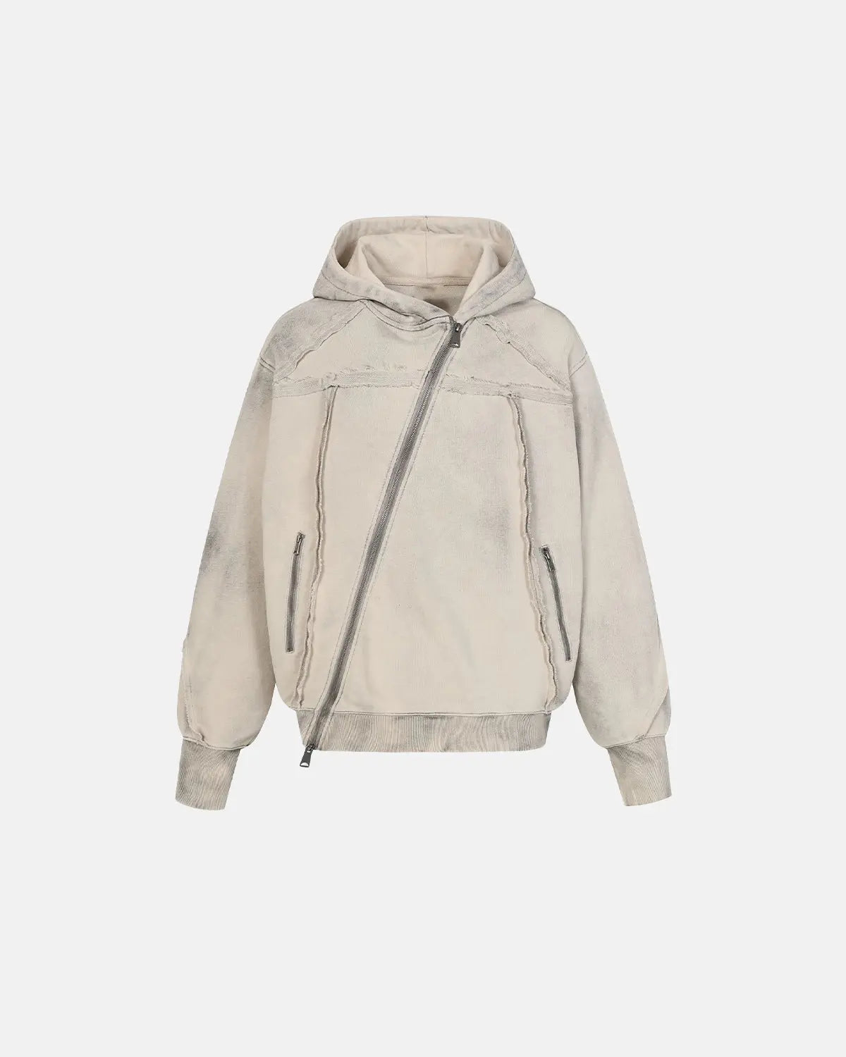 Washed Boxy Asymmetric Zip Up Hoodie | Inflation Streetwear