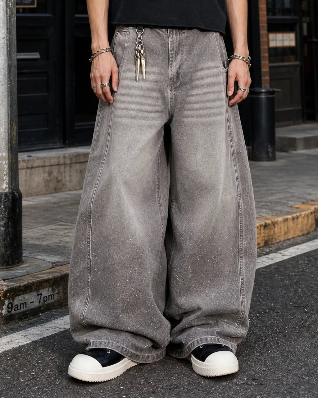 Rhinestone Washed Barrel Jeans| Inflation Streetwear