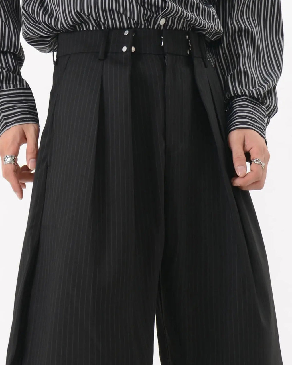 Black Striped Barrel Suit Pant | INFLATION Streetwear