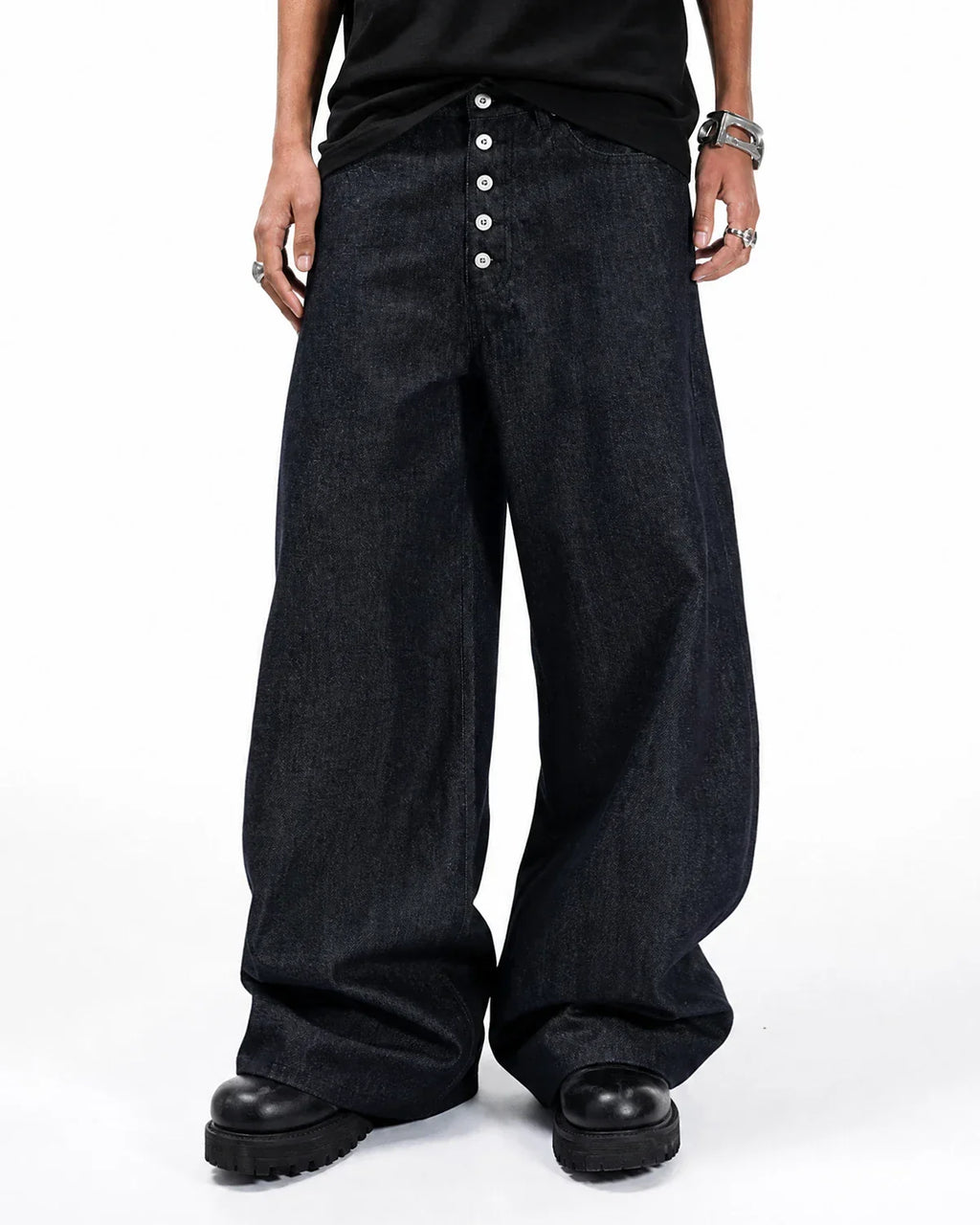 Buttons Up Raw Baggy Jeans | Inflation Streetwear