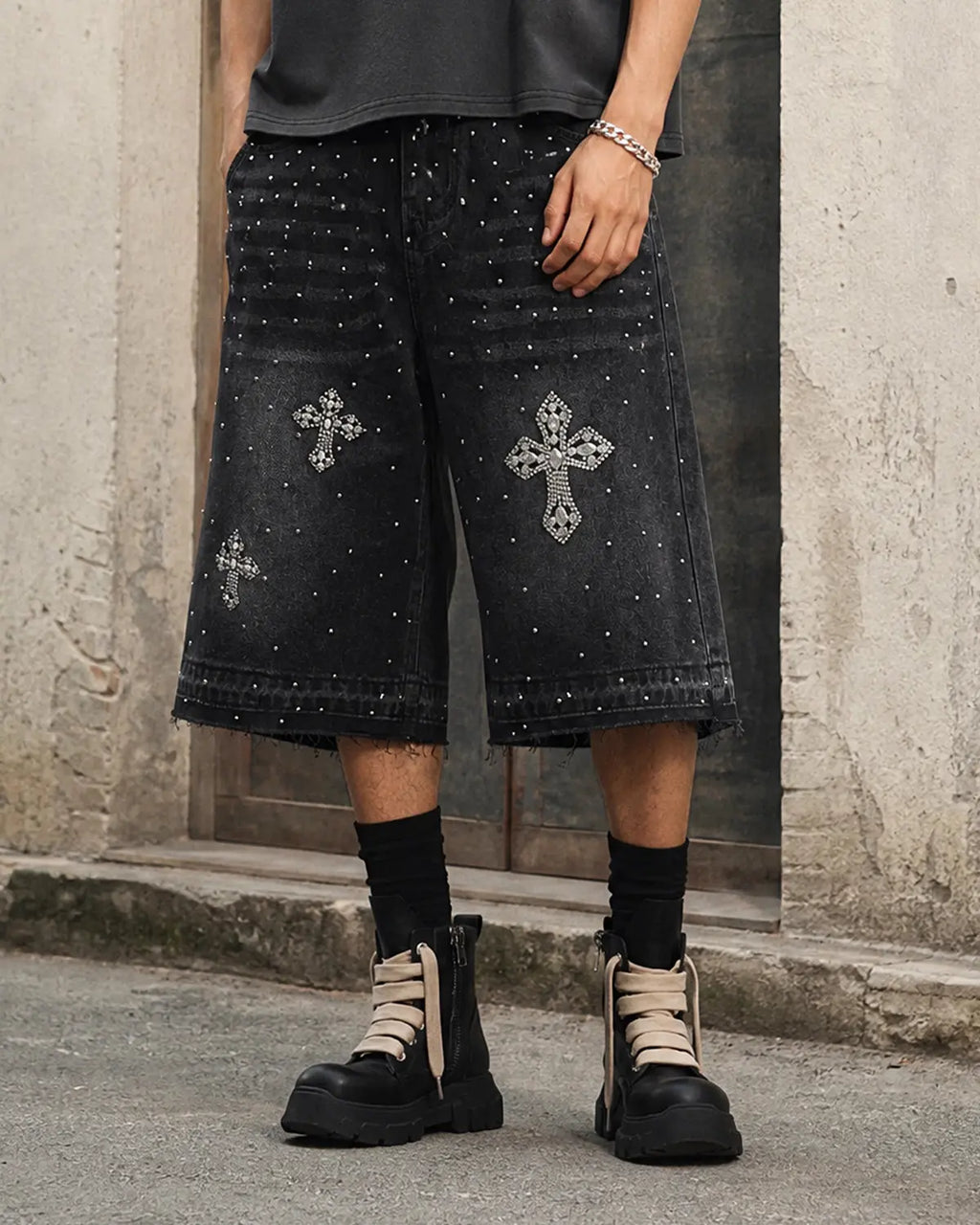 Rhinestone Straight Leg Jorts | Inflation Streetwear