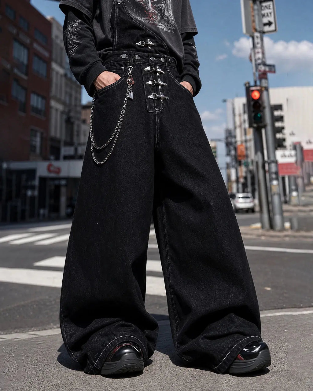 Asymmetric Buckle Denim Overalls Jeans | Inflation Streetwear
