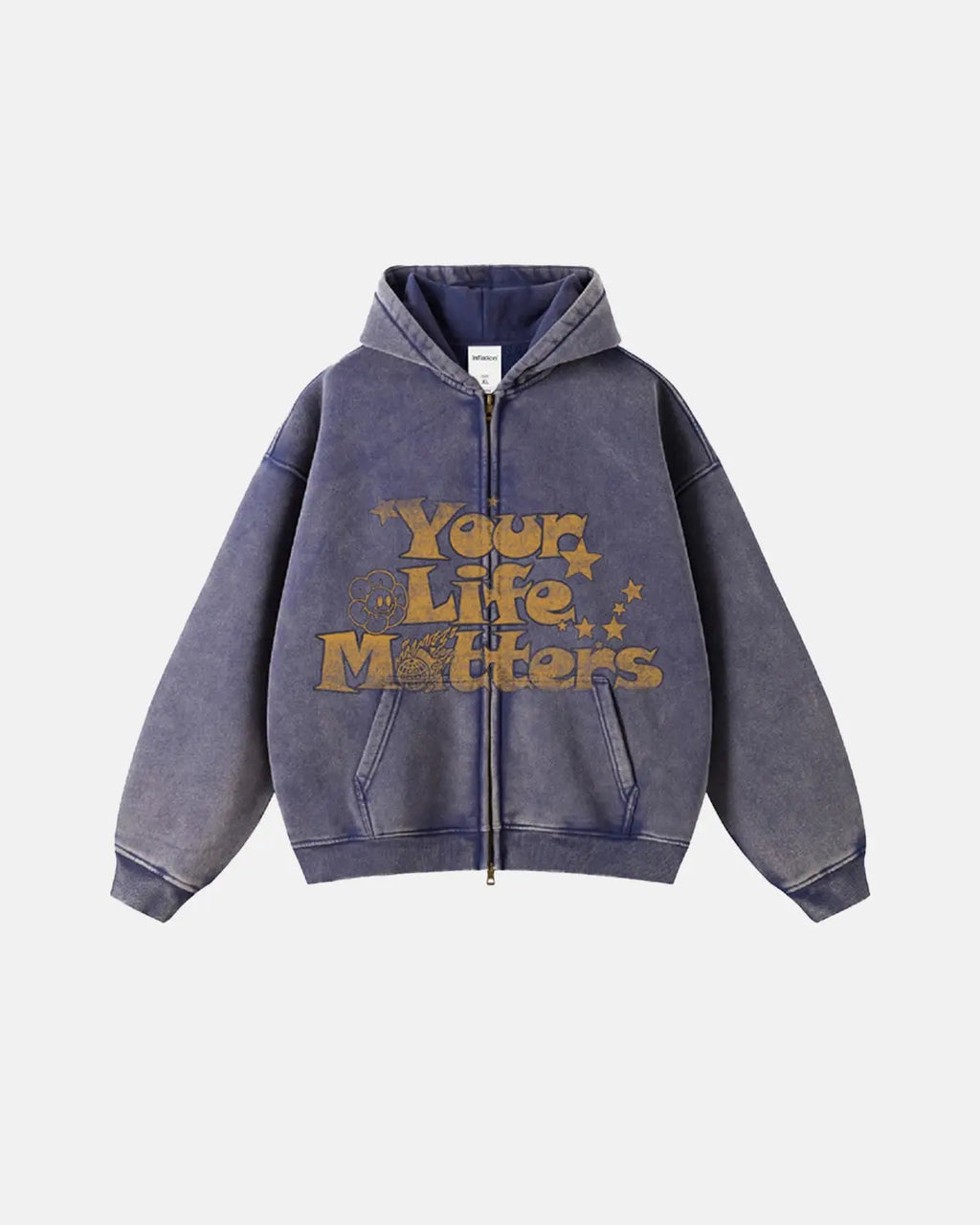 "Your Life Matters" Washed Zip Up Hoodie | inflation streetwear